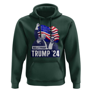 Trump Raised Fist Hoodie Bulletproof 2024 Stronger Trump American Flag TS09 Dark Forest Green Print Your Wear