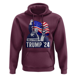 Trump Raised Fist Hoodie Bulletproof 2024 Stronger Trump American Flag TS09 Maroon Print Your Wear