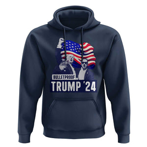 Trump Raised Fist Hoodie Bulletproof 2024 Stronger Trump American Flag TS09 Navy Print Your Wear