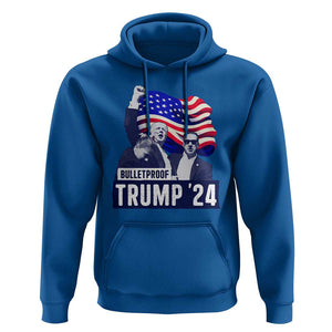 Trump Raised Fist Hoodie Bulletproof 2024 Stronger Trump American Flag TS09 Royal Blue Print Your Wear