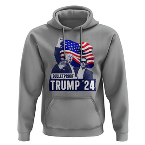 Trump Raised Fist Hoodie Bulletproof 2024 Stronger Trump American Flag TS09 Sport Gray Print Your Wear