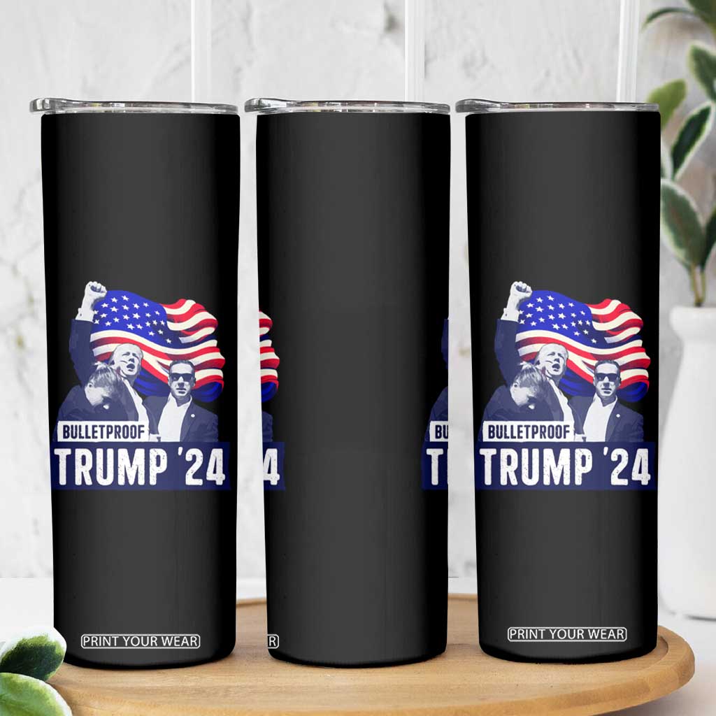 Trump Raised Fist Skinny Tumbler Bulletproof 2024 Stronger Trump American Flag TS09 Print Your Wear