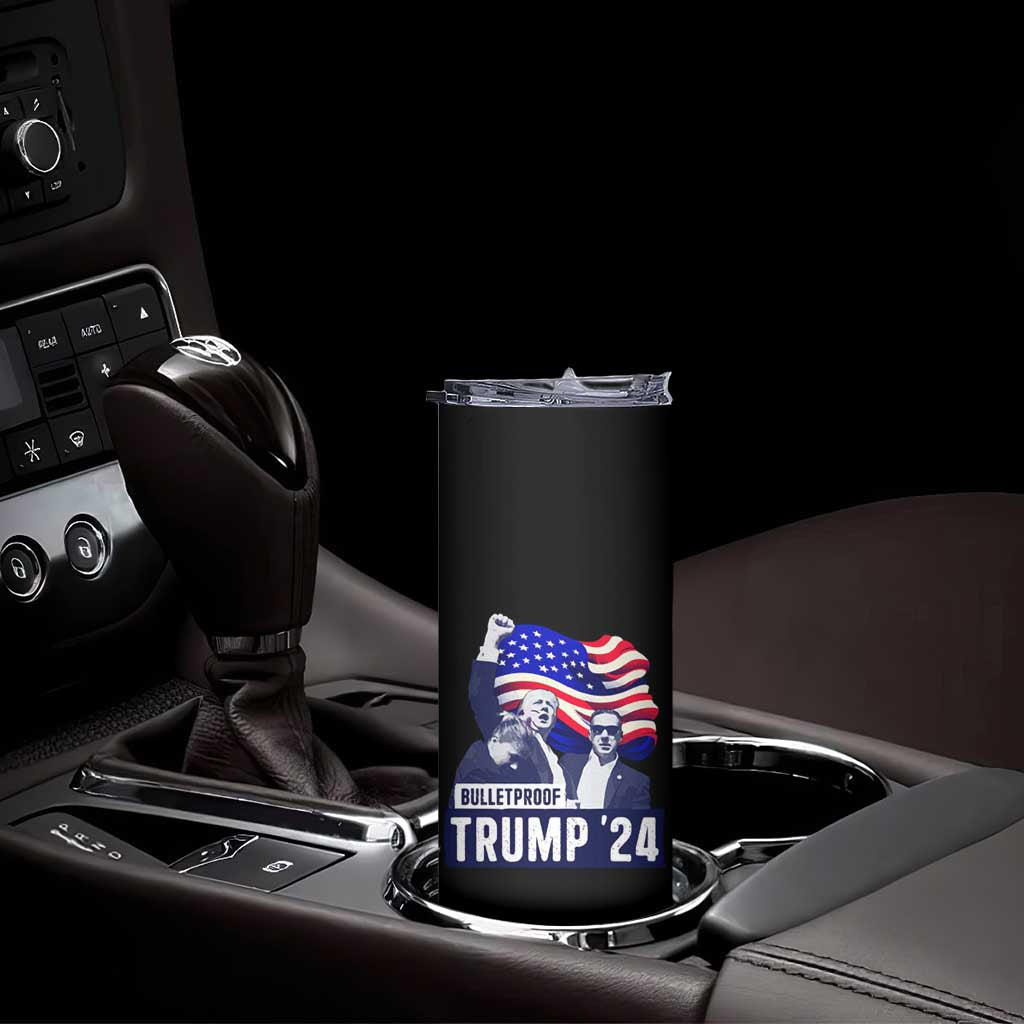 Trump Raised Fist Skinny Tumbler Bulletproof 2024 Stronger Trump American Flag TS09 Print Your Wear