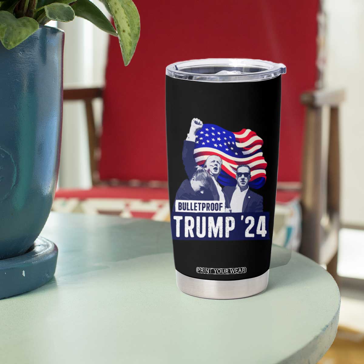 Trump Raised Fist Tumbler Cup Bulletproof 2024 Stronger Trump American Flag TS09 Print Your Wear
