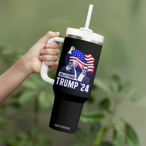Trump Raised Fist Tumbler With Handle Bulletproof 2024 Stronger Trump American Flag TS09 Print Your Wear