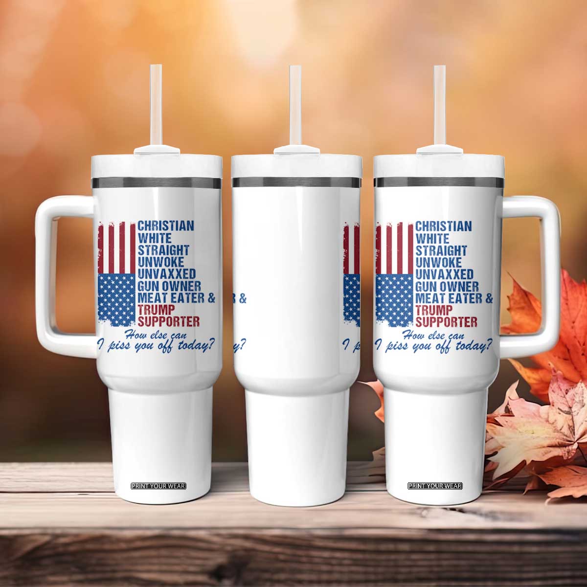 Trump Supporter Tumbler With Handle Christian White Straight Gun Owner Meat Eater TS09 Print Your Wear