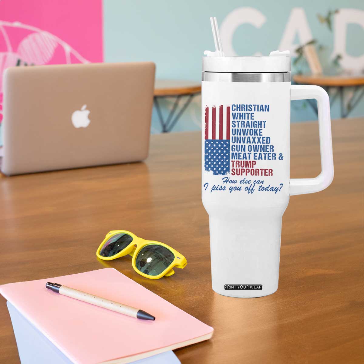 Trump Supporter Tumbler With Handle Christian White Straight Gun Owner Meat Eater TS09 Print Your Wear