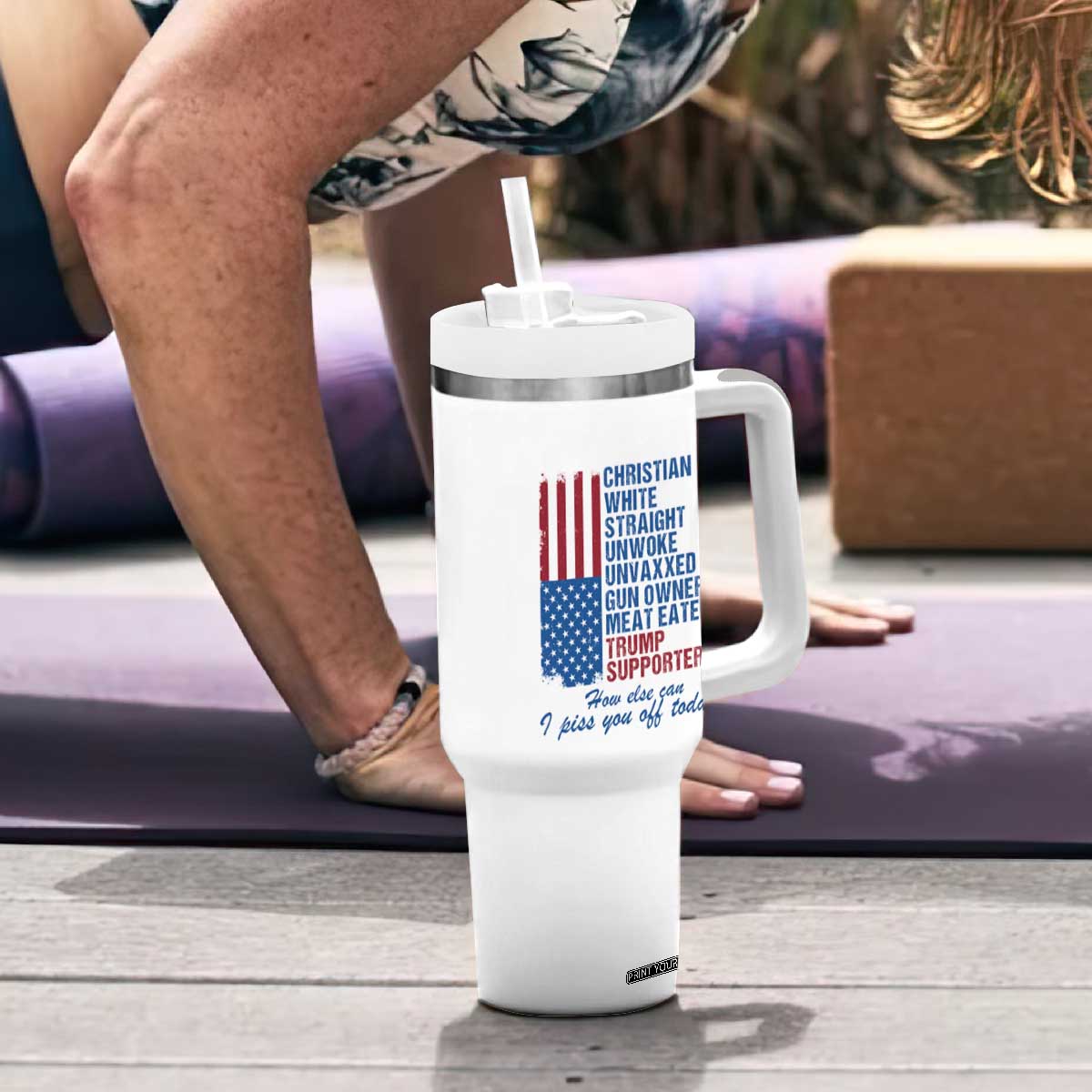 Trump Supporter Tumbler With Handle Christian White Straight Gun Owner Meat Eater TS09 Print Your Wear