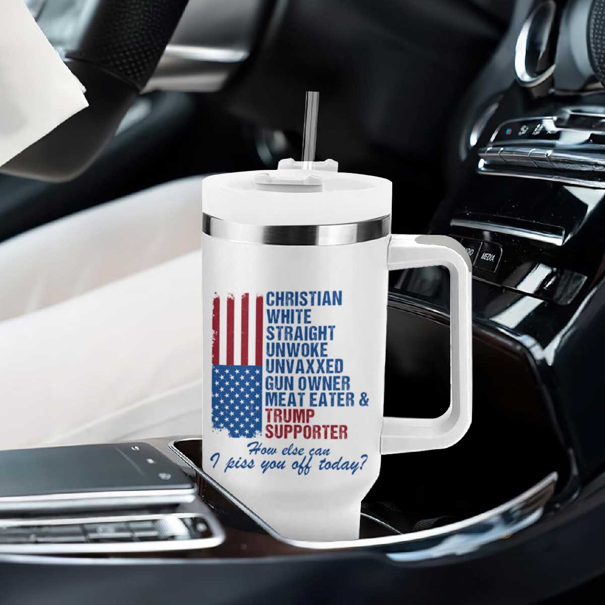 Trump Supporter Tumbler With Handle Christian White Straight Gun Owner Meat Eater TS09 Print Your Wear