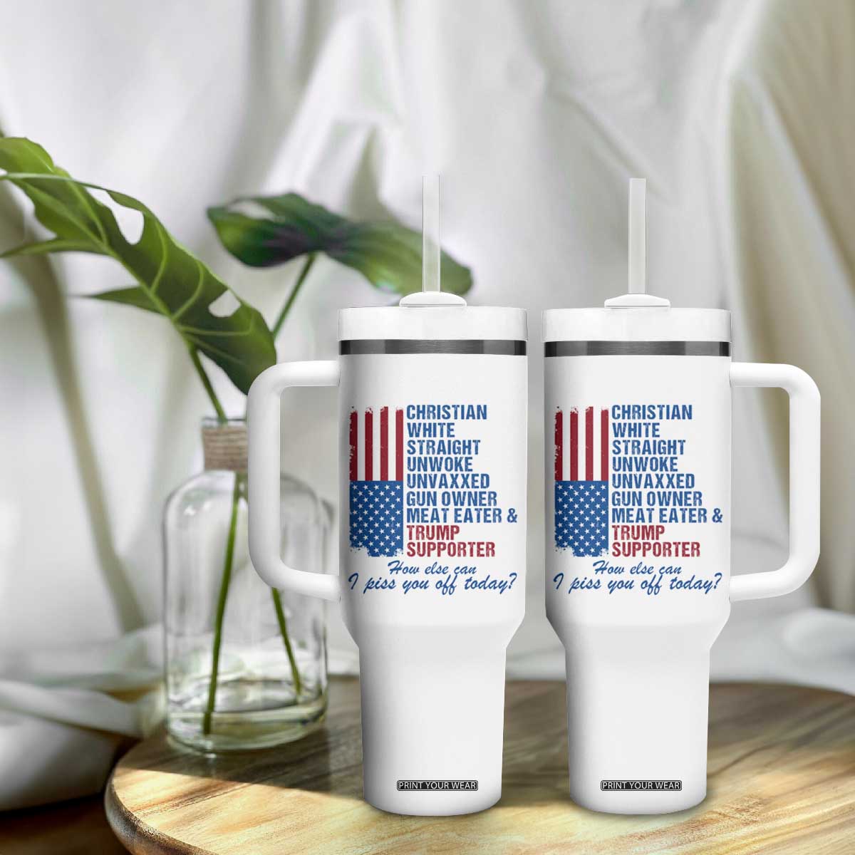 Trump Supporter Tumbler With Handle Christian White Straight Gun Owner Meat Eater TS09 Print Your Wear