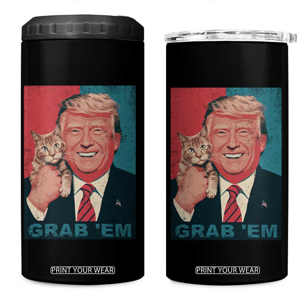 Funny Trump 4 in 1 Can Cooler Tumbler Grab 'Em Trump Hug Cat American Flag TS09 One Size: 16 oz Black Print Your Wear