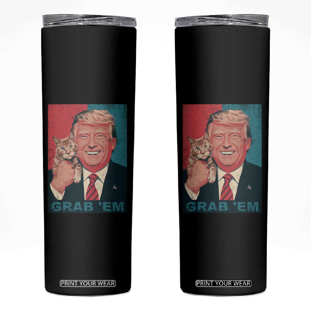 Funny Trump Skinny Tumbler Grab 'Em Trump Hug Cat American Flag TS09 Black Print Your Wear