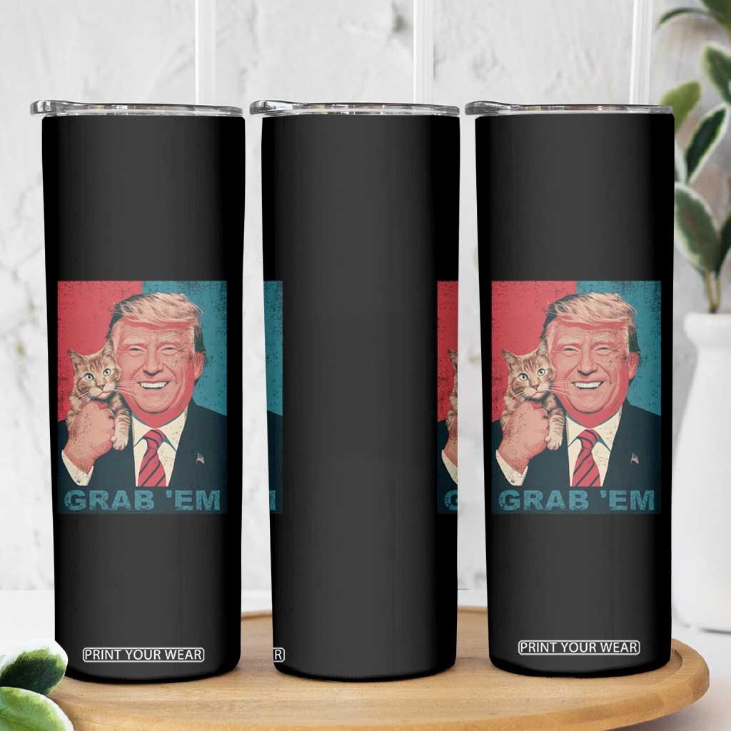 Funny Trump Skinny Tumbler Grab 'Em Trump Hug Cat American Flag TS09 Print Your Wear