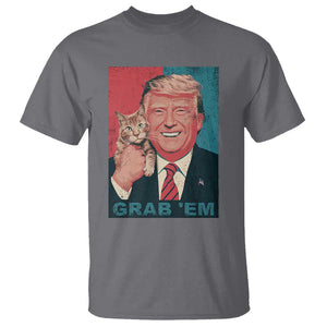 Funny Trump T Shirt Grab 'Em Trump Hug Cat American Flag TS09 Charcoal Print Your Wear