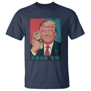 Funny Trump T Shirt Grab 'Em Trump Hug Cat American Flag TS09 Navy Print Your Wear