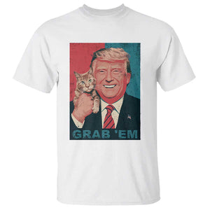 Funny Trump T Shirt Grab 'Em Trump Hug Cat American Flag TS09 White Print Your Wear