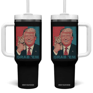 Funny Trump Tumbler With Handle Grab 'Em Trump Hug Cat American Flag TS09 One Size: 40 oz Black Print Your Wear