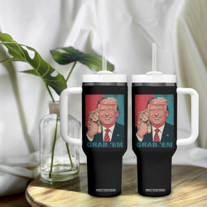 Funny Trump Tumbler With Handle Grab 'Em Trump Hug Cat American Flag TS09 Print Your Wear