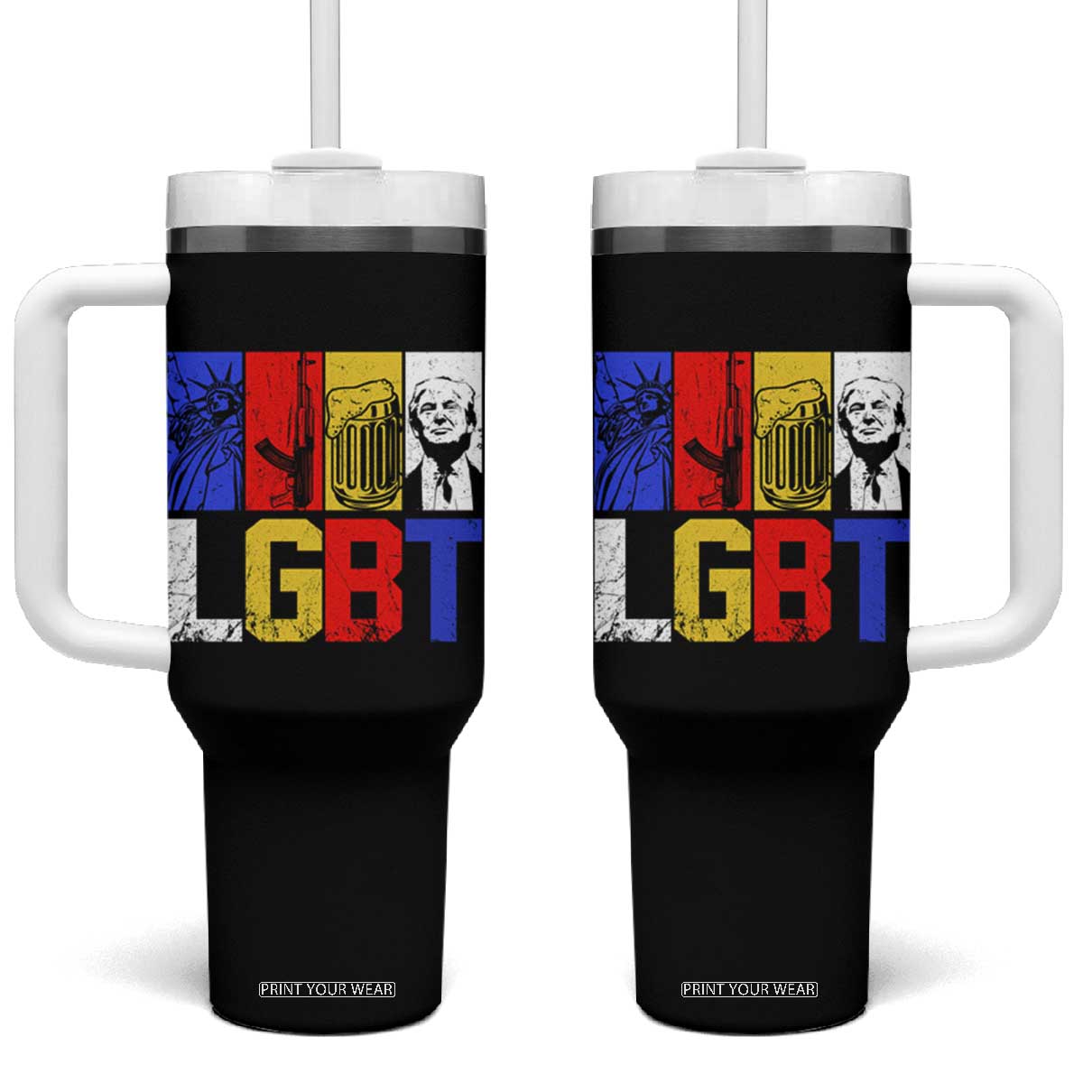 Funny Trump Supporter Tumbler With Handle Liberty Guns Beer Trump TS09 One Size: 40 oz Black Print Your Wear