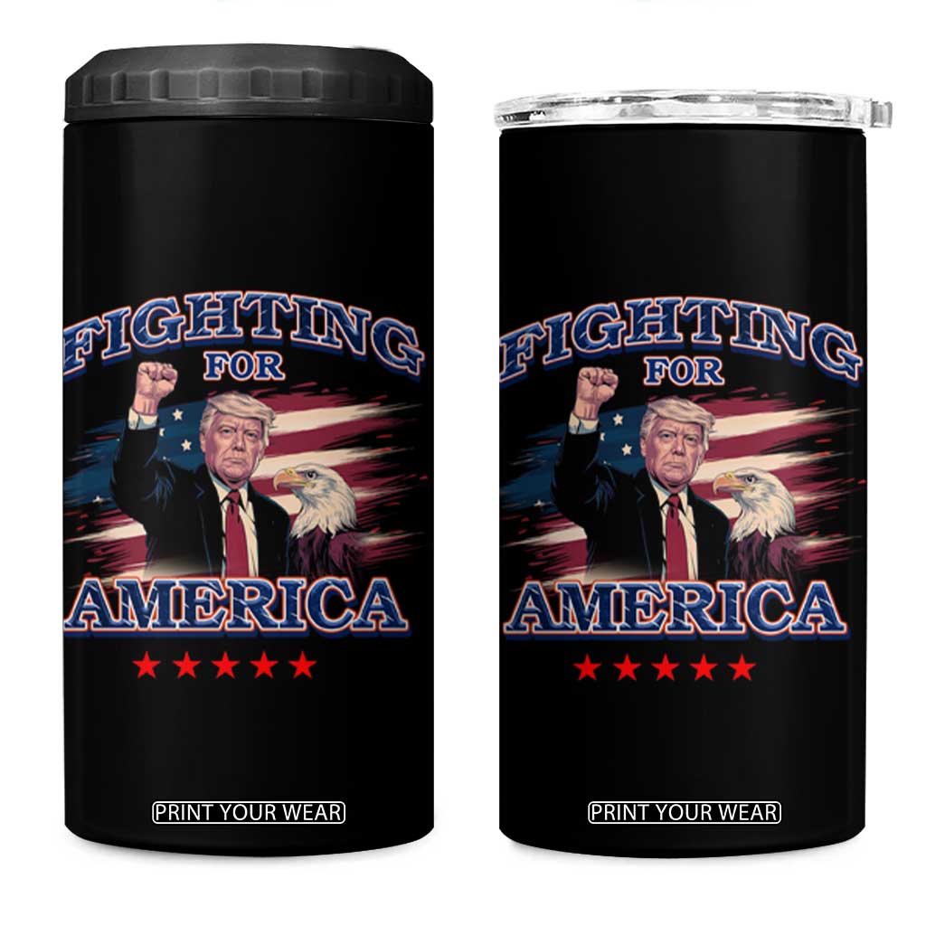 Trump Raised Fist 4 in 1 Can Cooler Tumbler Fighting For America Eagle TS09 One Size: 16 oz Black Print Your Wear