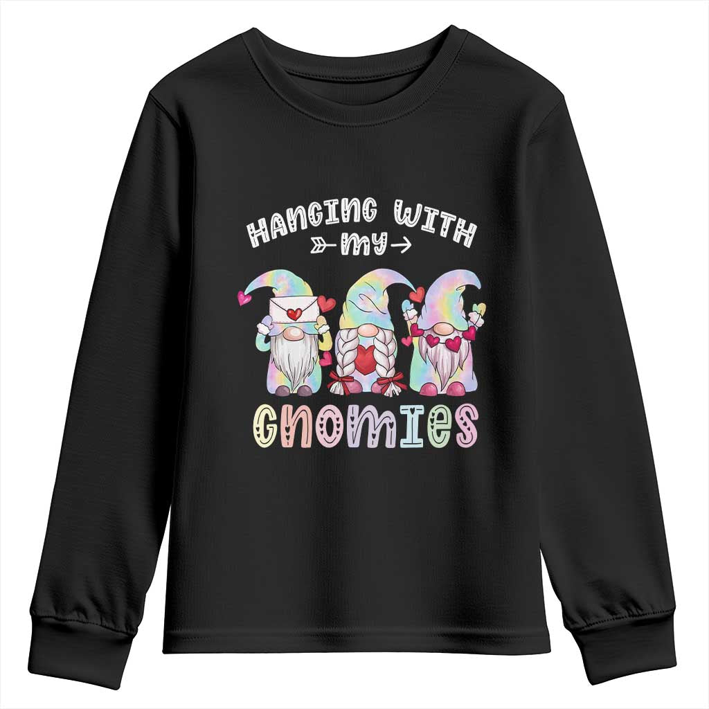 Happy Valentine's Day Hanging With Gnomies Tie Dye Youth Sweatshirt TS09 Black Print Your Wear