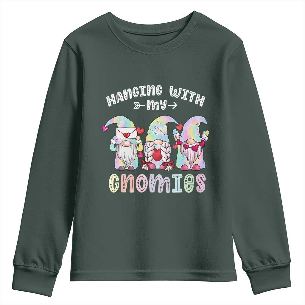 Happy Valentine's Day Hanging With Gnomies Tie Dye Youth Sweatshirt TS09 Dark Forest Green Print Your Wear