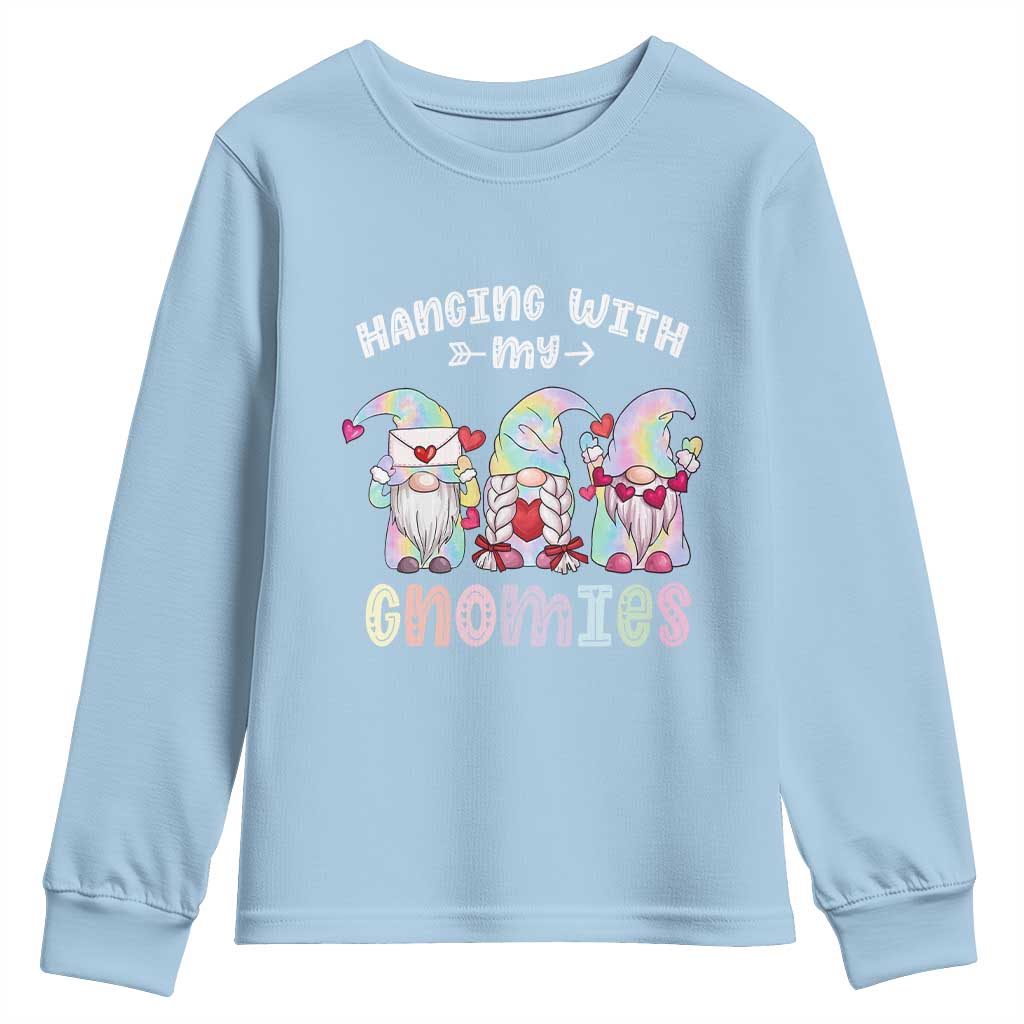 Happy Valentine's Day Hanging With Gnomies Tie Dye Youth Sweatshirt TS09 Light Blue Print Your Wear