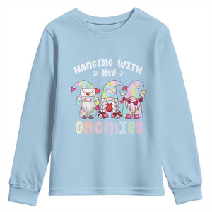 Happy Valentine's Day Hanging With Gnomies Tie Dye Youth Sweatshirt TS09 Light Blue Print Your Wear