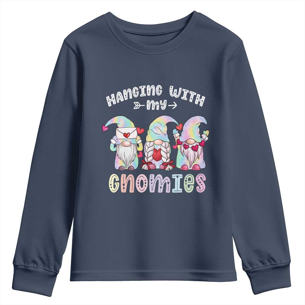 Happy Valentine's Day Hanging With Gnomies Tie Dye Youth Sweatshirt TS09 Navy Print Your Wear