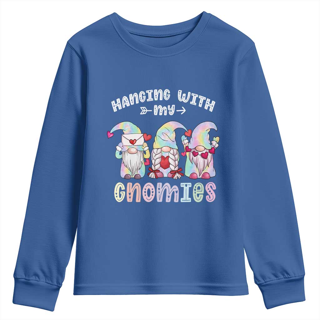 Happy Valentine's Day Hanging With Gnomies Tie Dye Youth Sweatshirt TS09 Royal Blue Print Your Wear