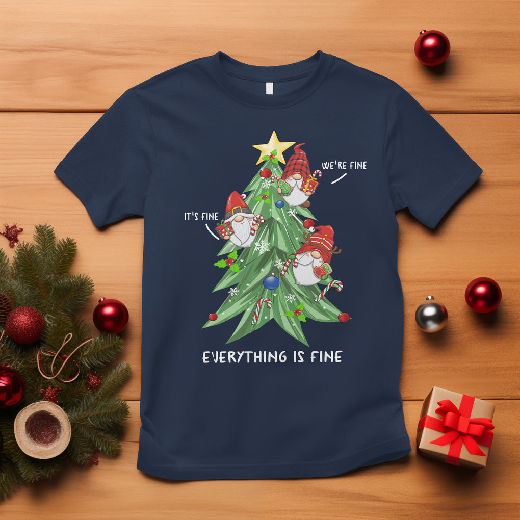 It's Fine We're Fine Everything's Fine Funny Gnomies T Shirt with Christmas Tree TS09 Navy Printyourwear