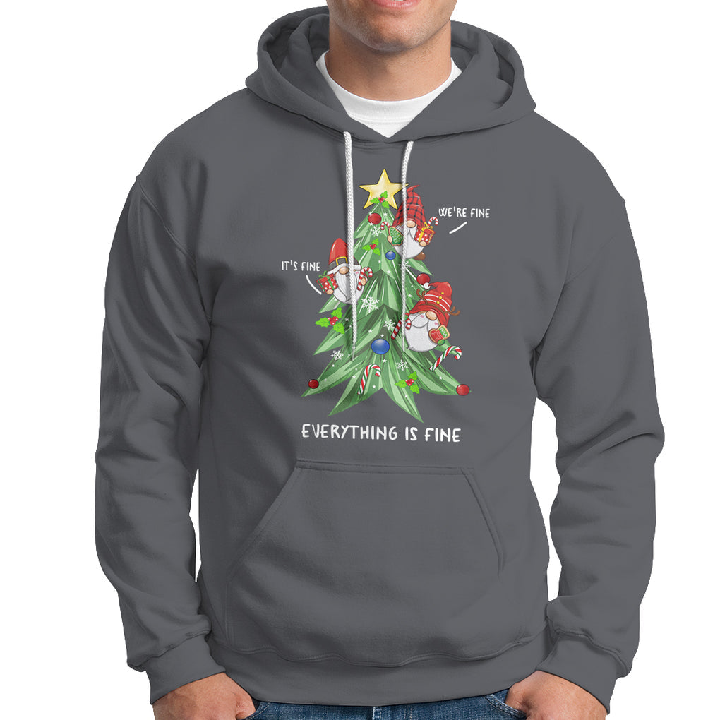 It's Fine We're Fine Everything's Fine Funny Gnomies Hoodie with Christmas Tree TS09 Charcoal Printyourwear
