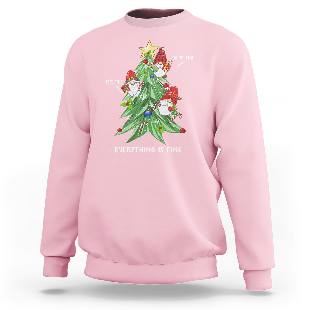 It's Fine We're Fine Everything's Fine Funny Gnomies Sweatshirt with Christmas Tree TS09 Light Pink Printyourwear