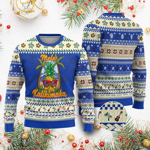 Xmas In Hawaii Ugly Christmas Sweater Mele Kalikimaka Xmas Light Pineapple TS09 Blue Print Your Wear
