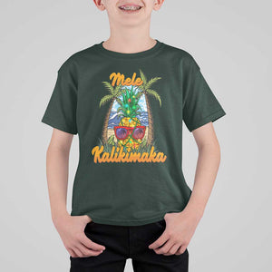 Mele Kalikimaka Christmas In Hawaii Xmas Light Pineapple T Shirt For Kid TS09 Dark Forest Green Printyourwear