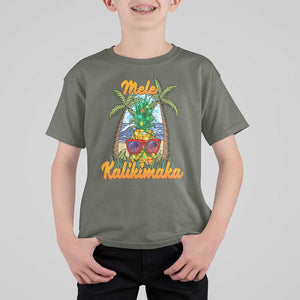 Mele Kalikimaka Christmas In Hawaii Xmas Light Pineapple T Shirt For Kid TS09 Military Green Printyourwear