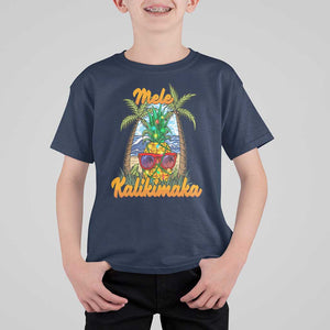 Mele Kalikimaka Christmas In Hawaii Xmas Light Pineapple T Shirt For Kid TS09 Navy Printyourwear