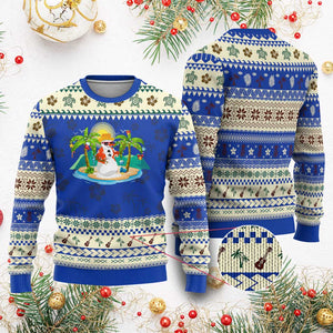 Xmas In Hawaii Ugly Christmas Sweater Hawaiian Snowman Xmas Palm Tree At The Beach TS09 Blue Print Your Wear