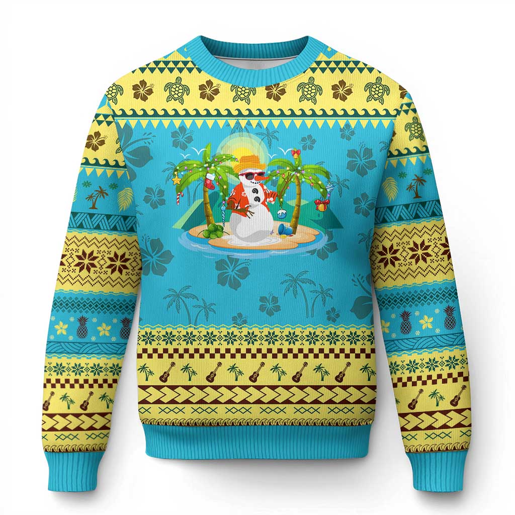 Xmas In Hawaii Ugly Christmas Sweater Hawaiian Snowman Xmas Palm Tree At The Beach TS09 Hawaii Print Your Wear