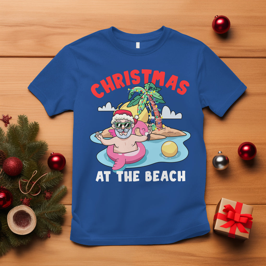 Funny Flamingo Float Santa Claus Christmas At The Beach T Shirt TS09 Royal Blue Printyourwear
