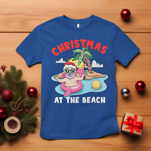 Funny Flamingo Float Santa Claus Christmas At The Beach T Shirt TS09 Royal Blue Printyourwear