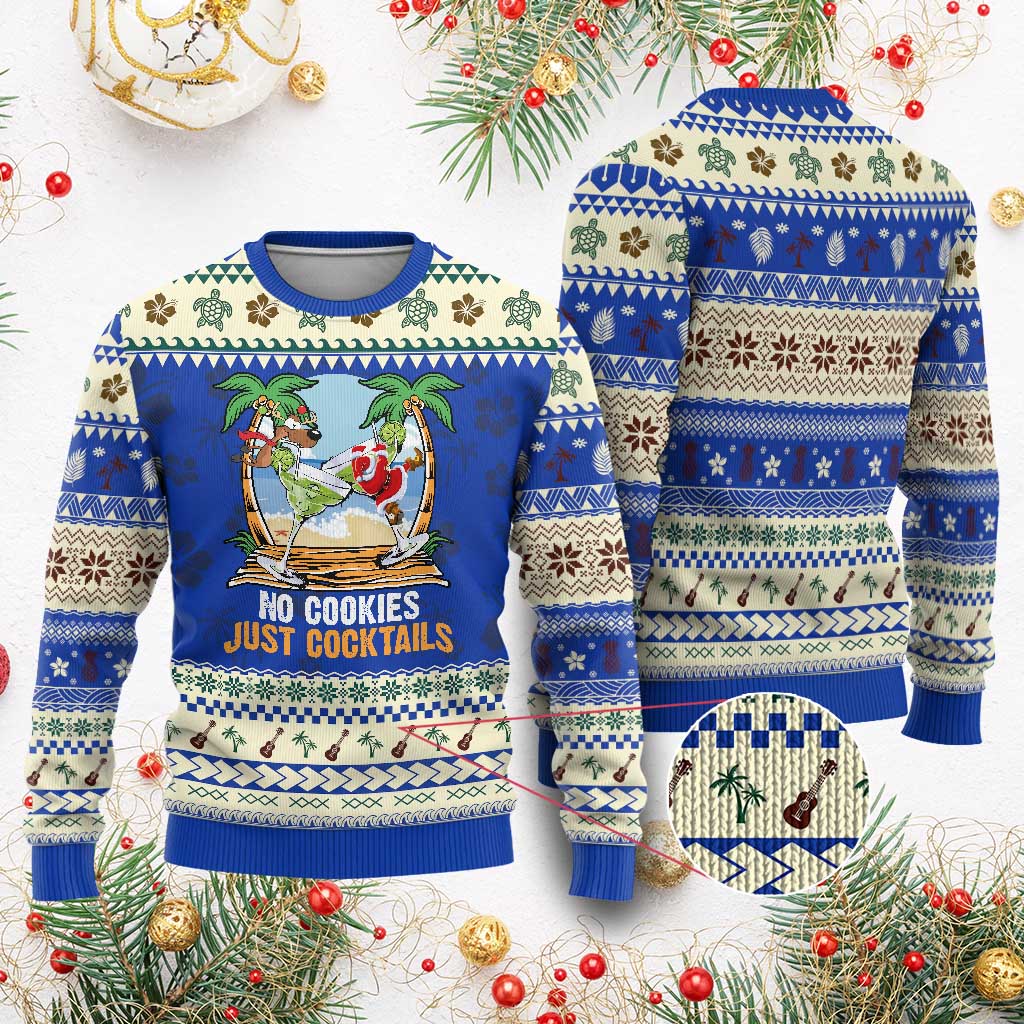 Tropical Xmas Ugly Christmas Sweater No Cookies Just Cocktails Drunk Santa Reindeer TS09 Blue Print Your Wear