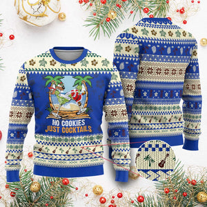 Tropical Xmas Ugly Christmas Sweater No Cookies Just Cocktails Drunk Santa Reindeer TS09 Blue Print Your Wear