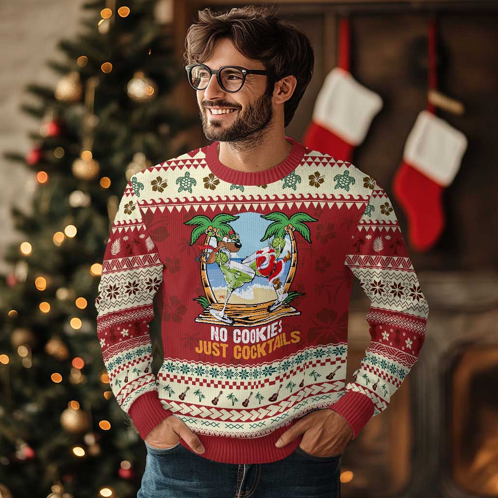 Tropical Xmas Ugly Christmas Sweater No Cookies Just Cocktails Drunk Santa Reindeer TS09 Hibiscus Print Your Wear