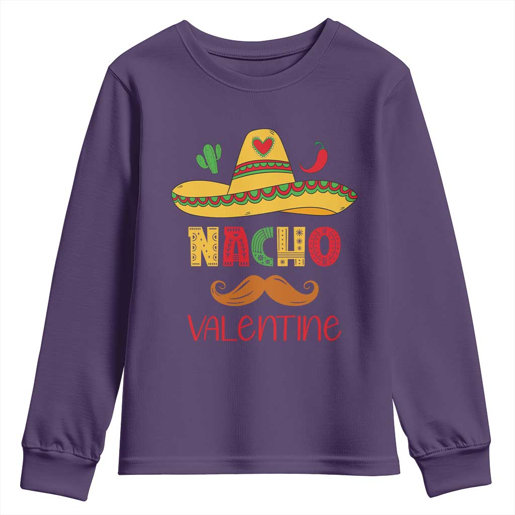 Valentine's Day Youth Sweatshirt Funny Nacho Love Mexican Sombraro TS09 Purple Print Your Wear