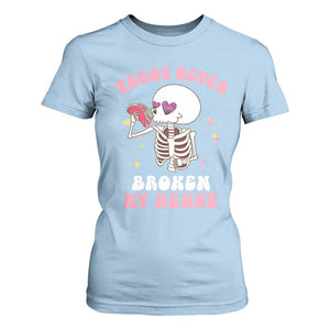 Anti Valentine's Day T Shirt For Women Tacos Never Broke My Heart Skeleton Cinco De Mayo Party TS09 Light Blue Print Your Wear