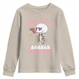 Anti Valentine's Day Youth Sweatshirt Tacos Never Broke My Heart Skeleton Cinco De Mayo Party TS09 Sand Print Your Wear