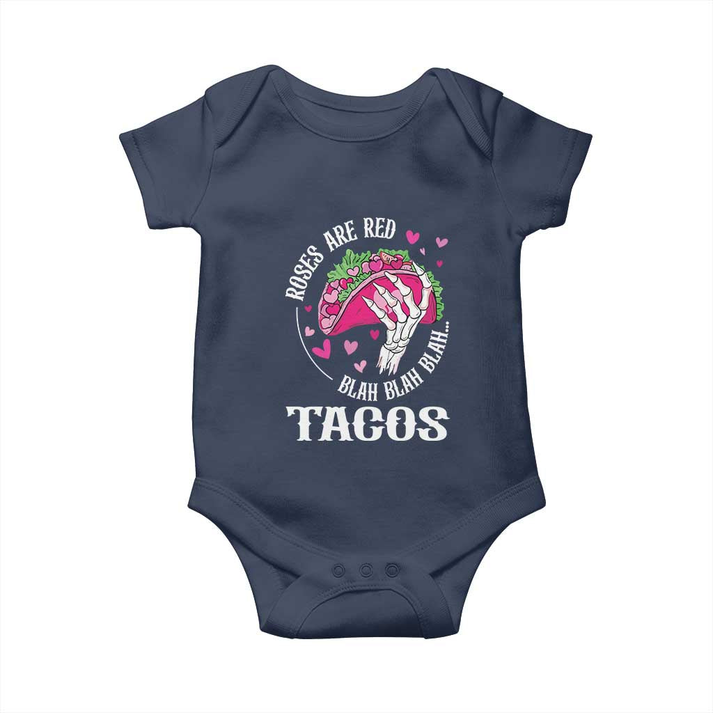 Valentine's Day Baby Onesie Roses Are Red Blah Skeleton Tacos Funny Food Lover TS09 Navy Print Your Wear