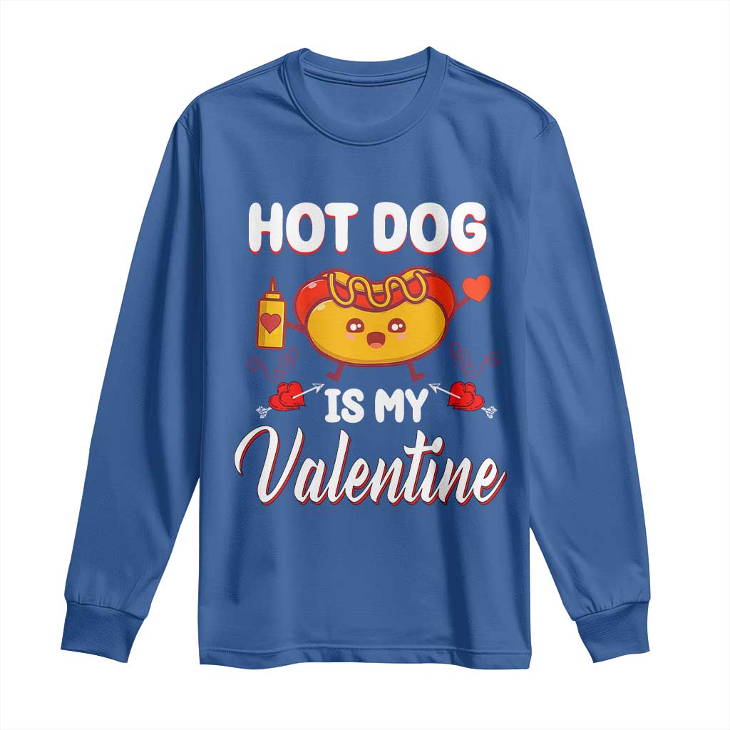 Valentine's Day Long Sleeve Shirt Cute Hot-Dog Is My Valentine Food Lover TS09 Royal Blue Print Your Wear