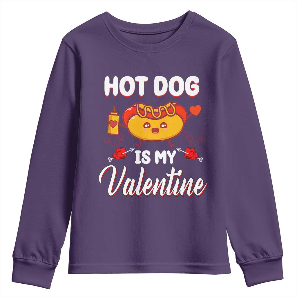 Valentine's Day Youth Sweatshirt Cute Hot-Dog Is My Valentine Food Lover TS09 Purple Print Your Wear